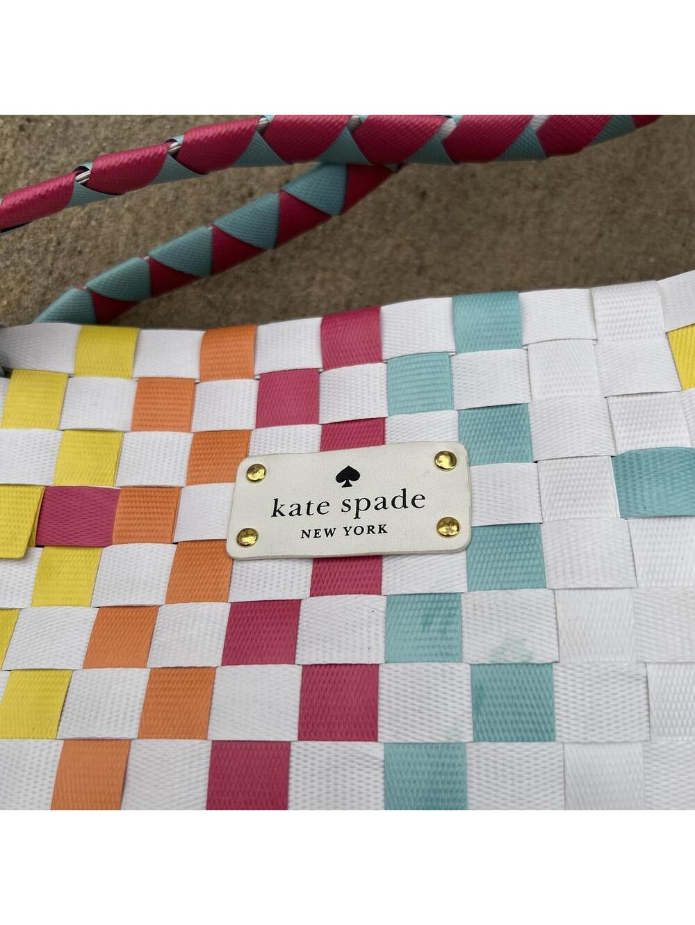 Kate Spade Woven Checkerboard Tote Bag - Colorful Stripes - Picture 2 of 4
